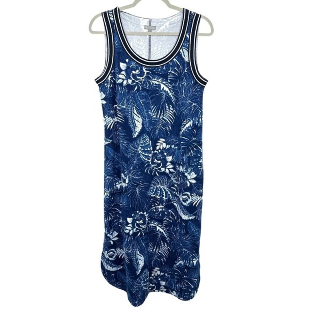 T by Talbots Athleisure Midi Dress‎ Modal Blend Sleeveless Tropical Print Blue